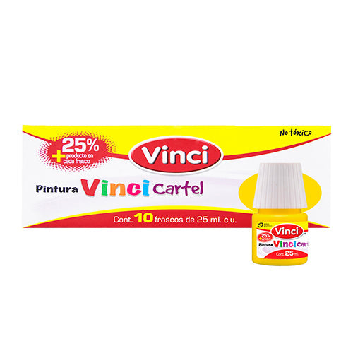 Pintura Para Carteles Vinci Amarillo Limón 25 Ml Caja Con 10 Piezas