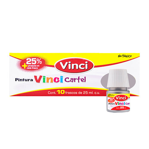 Pintura Para Cartel Vinci Color Plata 25 Ml Caja Con 10 Piezas