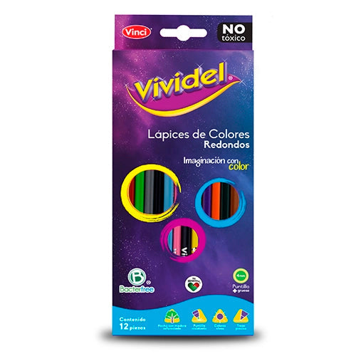 Lápices De Color Vividel Punta Gruesa 4 Mm Estuche Con 12 Piezas