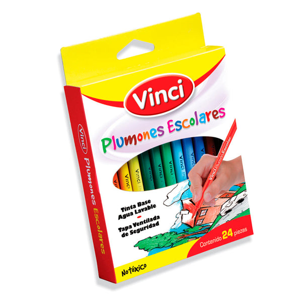 Plumones Escolares Vinci Lavables Estuche De 24 Colores