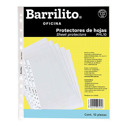 PROTECTOR DE HOJA BARRILITO CARTA C/10 PHL10