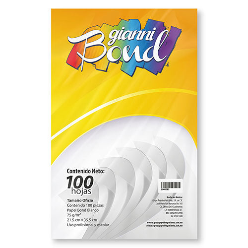 Papel Bond Oficio Janos Blanco 75 G/M² Paquete 100 Hojas