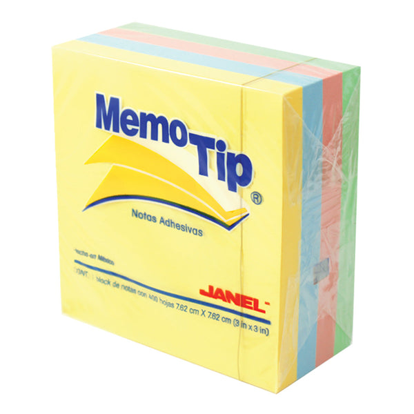 BLOCK NOTAS ADHESIVAS MEMOTIP 3X3 CUBO PASTEL 400 H.