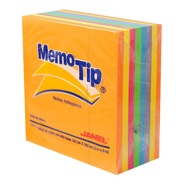 BLOCK NOTAS ADHESIVAS MEMOTIP 3X3 CUBO NEON C/4