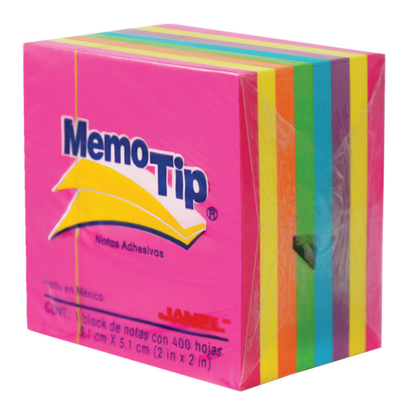 BLOCK NOTAS ADHESIVAS MEMOTIP 2X2 MINI CUBO NEON C/4