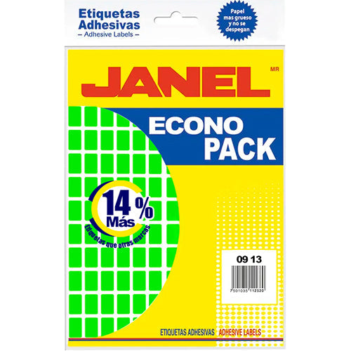 ETIQUETA JANEL ECONOPACK FLOURESCENTE No 1 VERDE 9X13 E060913213