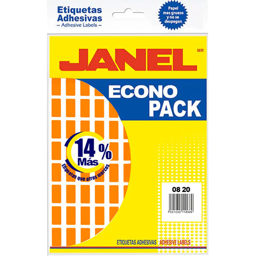 ETIQUETA JANEL ECONOPLACK FLOURESCENTE No 4 NARANJA 8X20 E060820216
