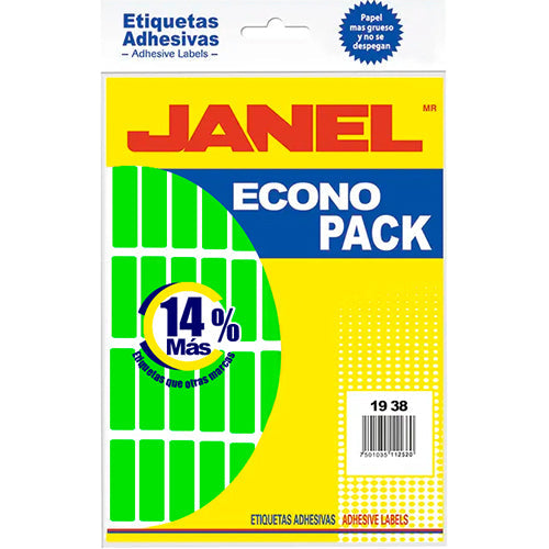 ETIQUETA JANEL ECONOPLACK FLOURESCENTE No 6 VERDE 13X38 E061338213