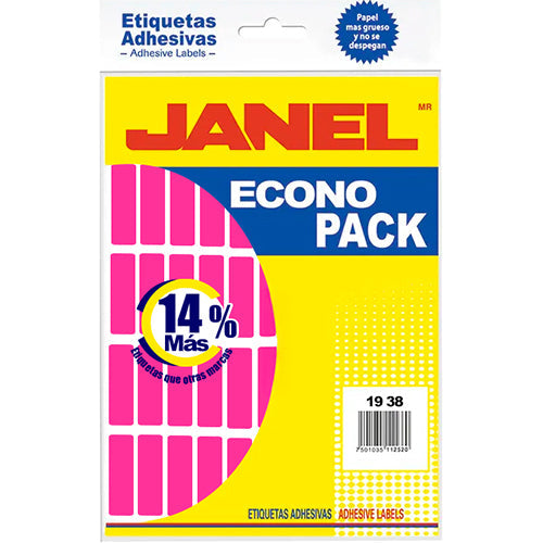 ETIQUETA JANEL ECONOPLACK FLOURESCENTE No 6 ROSA 13X38 E061338220