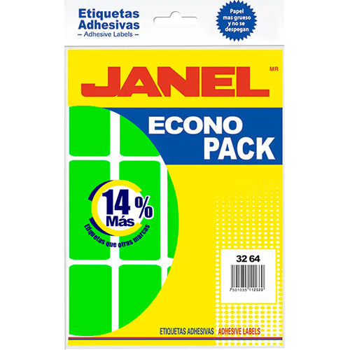 ETIQUETA JANEL ECONOPLACK FLOURESCENTE No 24 VERDE 32X64 E063264213