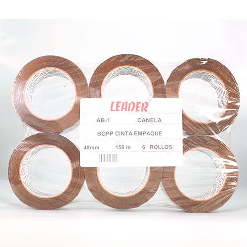 Cinta Canela Adhesiva 48 Mm X 150 M Para Cajas, Paquete Con 6