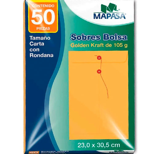 Sobre Bolsa Tipo Carta Golden Kraft Con Rondana 23X30.5 Cm 105 G Paq 25