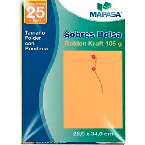 Sobre Bolsa Folder Golden Kraft Con Rondana 26X34 Cm 105 G Paquete Con 25 Unidades