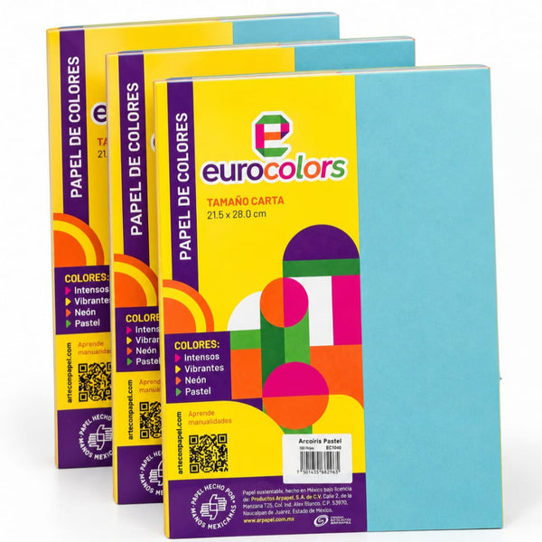 HOJA EUROCOLORS PAQ 100 CTA EC1040 ARCOIRIS PASTEL