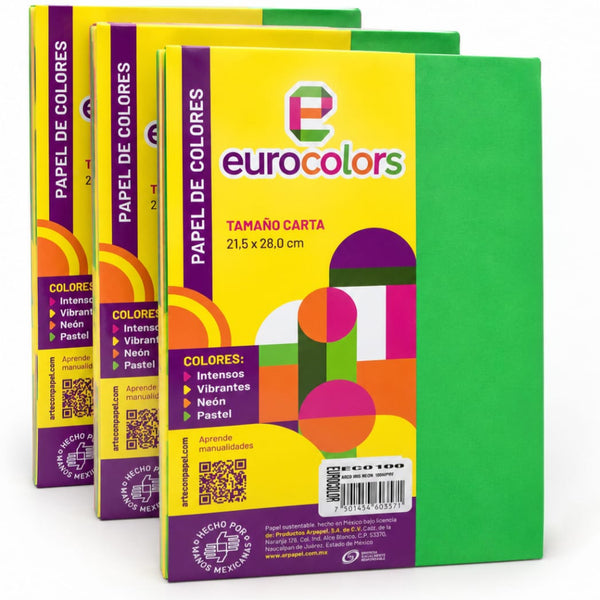 HOJA EUROCOLORS PAQ 100 CTA EC0100 ARCOIRIS NEON