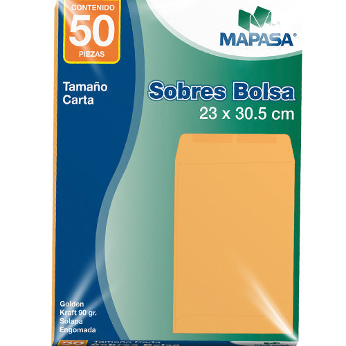 Sobre Bolsa Carta Golden Kraft Solapa Engomada 23X30.5 Cm 90 G Paquete 50