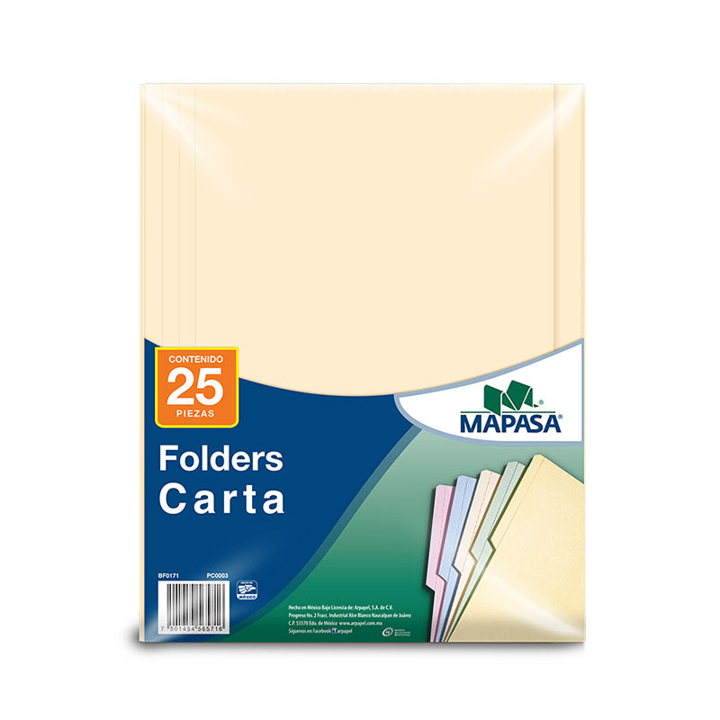 FOLDER MAPASA CARTA CREMA C/25 PC0003
