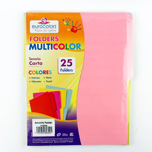 FOLDER EUROCOLORS MULTICOLOR CARTA PASTEL PAQ/25  PU0004