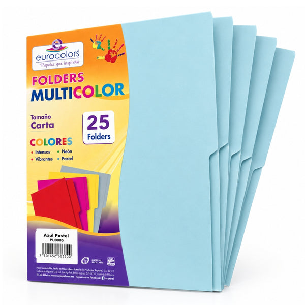 FOLDER EUROCOLORS MULTICOLOR CARTA PAQ/25 PU0005 AZUL PASTEL