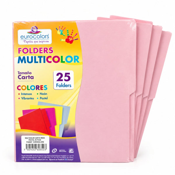 FOLDER EUROCOLORS MULTICOLOR CARTA PAQ/25 PU0007 ROSA PASTEL