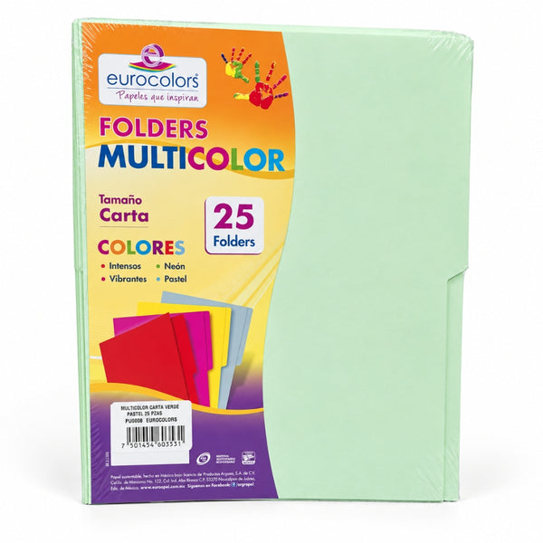 FOLDER EUROCOLORS MULTICOLOR CARTA PAQ/25 PU0008 VERDE PASTEL