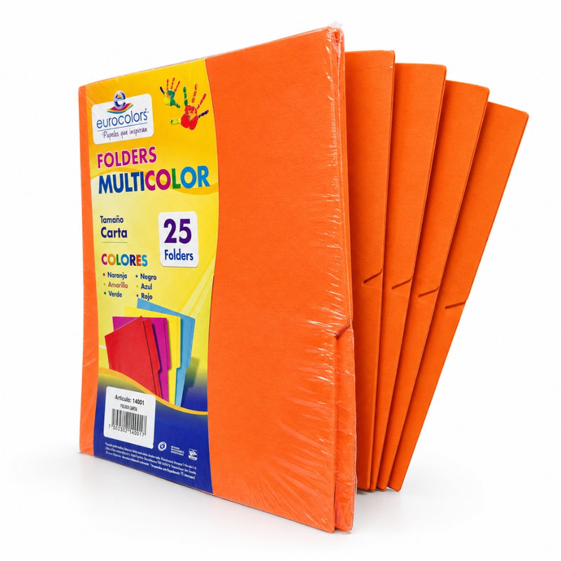 FOLDER EUROCOLORS MULTICOLOR CARTA PAQ/25 PU0021 NARANJA NEON
