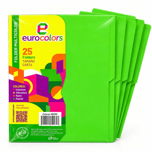 FOLDER EUROCOLORS MULTICOLOR CARTA PAQ/25 PU0024 VERDE NEON