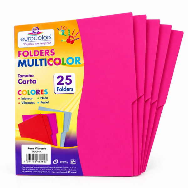 FOLDER EUROCOLORS MULTICOLOR CARTA PAQ/25 PU0017 ROSA VIBRANTE
