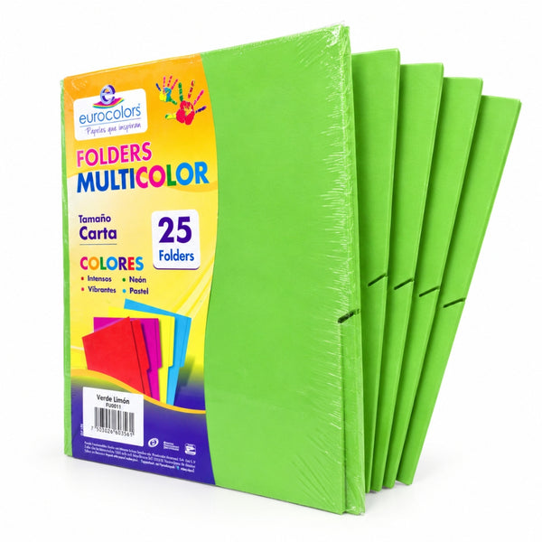 FOLDER EUROCOLORS MULTICOLOR CARTA PAQ/25 PU0019 VERDE LIMON VIBRANTE