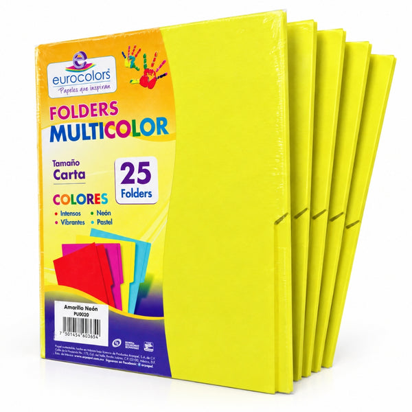 FOLDER EUROCOLORS MULTICOLOR CARTA PAQ/25 PU0020 AMARILLO NEON