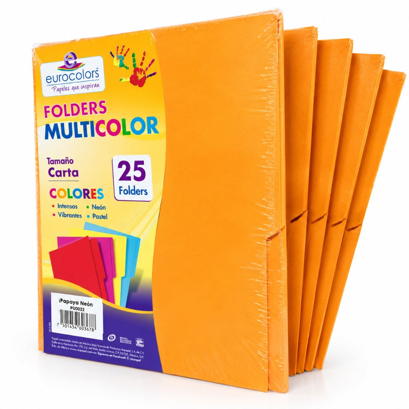 FOLDER EUROCOLORS MULTICOLOR CARTA PAQ/25 PU0022 PAPAYA NEON