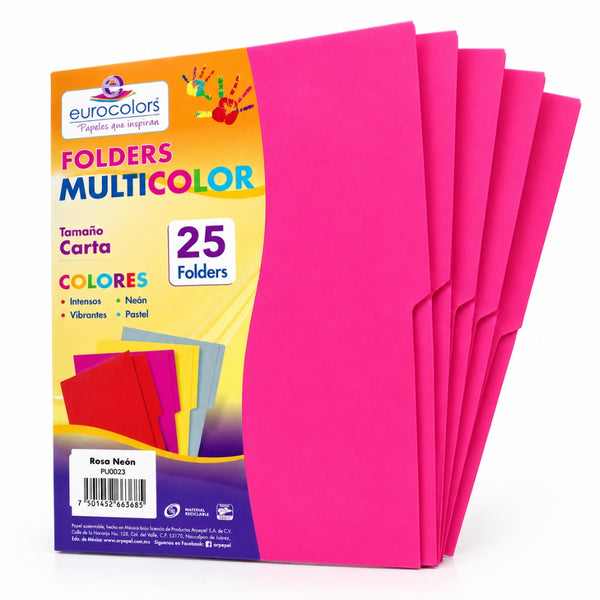 FOLDER EUROCOLORS MULTICOLOR CARTA PAQ/25 PU0023 ROSA NEON