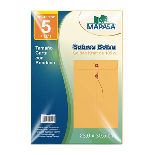 SOBRE BOLSA KRAFT NASSA CARTA C/R PAQ C/5 PZAS IA0473 105 GR