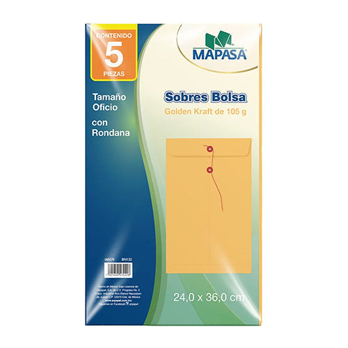 SOBRE BOLSA KRAFT NASSA OFICIO C/R PAQ C/5 PZAS IA0479 105 GR