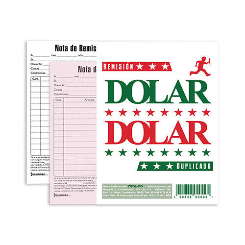 BLOCK DOLAR REMISION 1/8 DUPLICADO 50 HOJAS RD2