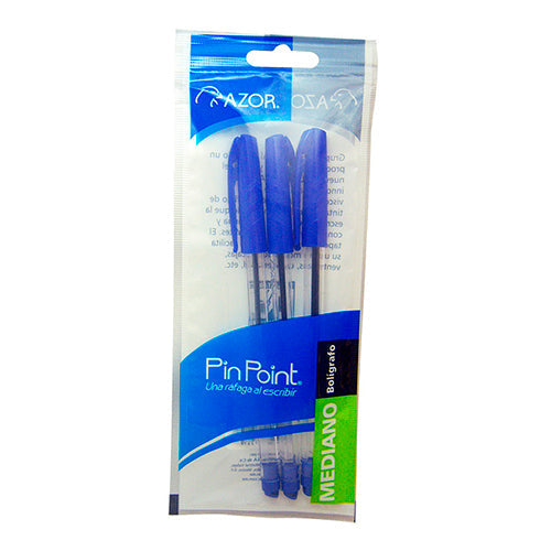 BOLIGRAFO AZOR PIN POINT MEDIANO AZUL BOLSA C/3 301-6833AZUL