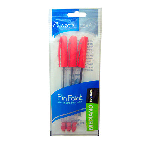 BOLIGRAFO AZOR PIN POINT MEDIANO ROJO BOLSA C/3 301-6833RO**