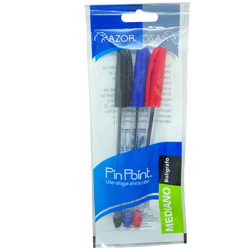 BOLIGRAFO AZOR PIN POINT MEDIANO SURTIDO BOLSA C/3 301-6833