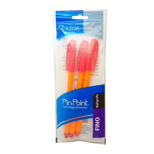 BOLIGRAFO AZOR PIN POINT FINO ROJO BOLSA C/3 301-6823RO