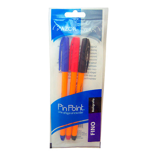 BOLIGRAFO AZOR PIN POINT FINO SURTIDO BOLSA C/3 301-6823