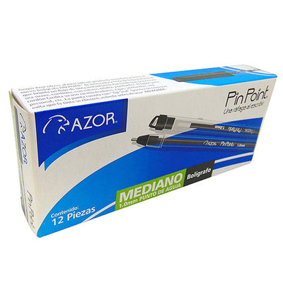Bolígrafo Azor Pin Point Mediano Negro Caja Con 12 Unidades