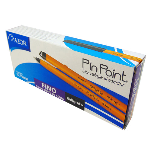 Bolígrafo Azor Pin Point Punta Fina Negro Barril Amarillo Caja 12