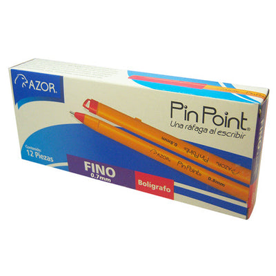 Bolígrafo Fino Azor Pin Point Rojo Barril Amarillo Caja Con 12 Unidades