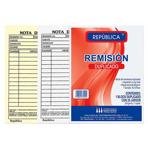 BLOCK REMISION REPUBLICA 1/8 DUPLICADO 50H  D8