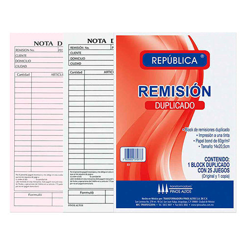 BLOCK REMISION REPUBLICA ESQUELA DUPLICADO  50H  ED