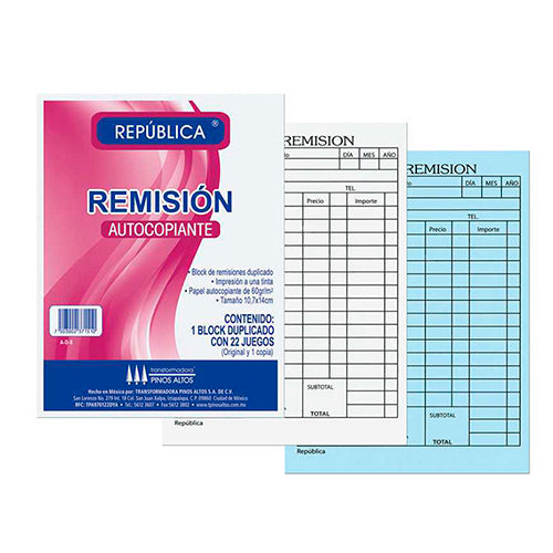 BLOCK REMISION REPUBLICA AUTOCOPIANTE 1/8 AD8