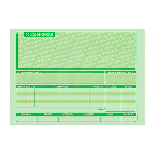 BLOCK POLIZA DE CHEQUE P.ALTOS 1012 1/2 OFICIO 50H