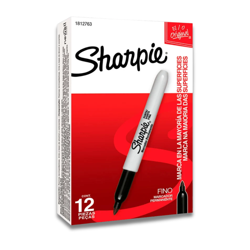 Marcador Permanente Sharpie Punta Fina Negro Caja Con 12 Unidades