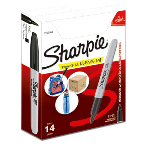 Marcador Permanente Sharpie Punta Fina Negro Caja Con 12 Unidades
