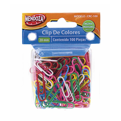 Clip Metálico De Colores Mendoza 28 Mm Caja Con 100 Piezas
